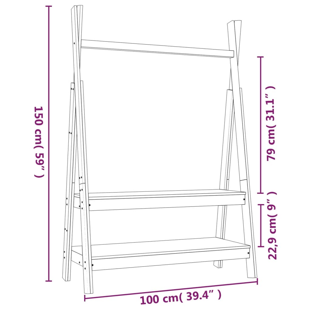 Kledingrek 100x45,5x150 cm massief grenenhout is nu te koop bij PeponiXL, paradijselijk wonen!