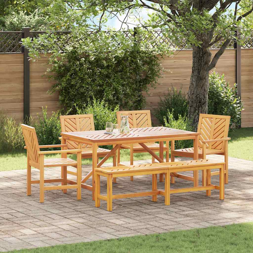 Tuin eettafelset 6 pcs Bruin Massief Acaciahout is nu te koop bij PeponiXL, paradijselijk wonen!