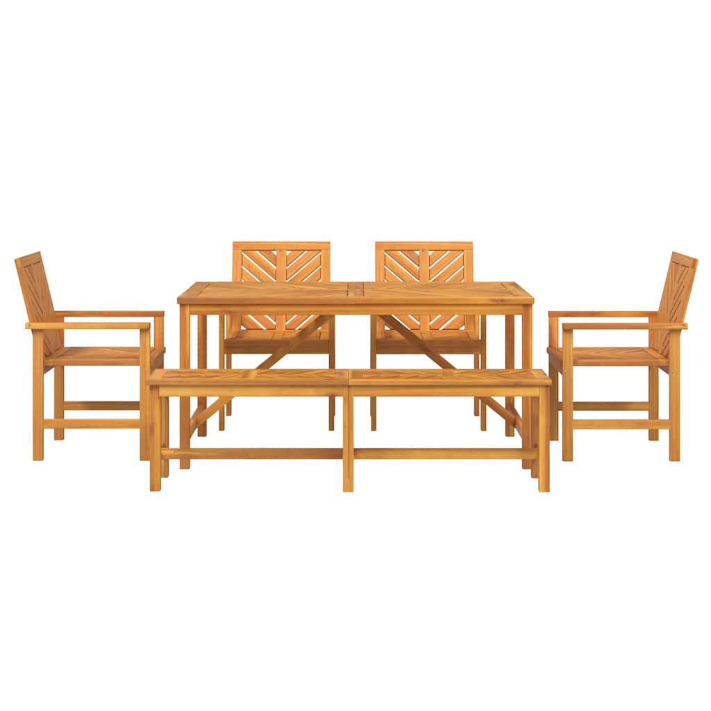 Tuin eettafelset 6 pcs Bruin Massief Acaciahout is nu te koop bij PeponiXL, paradijselijk wonen!