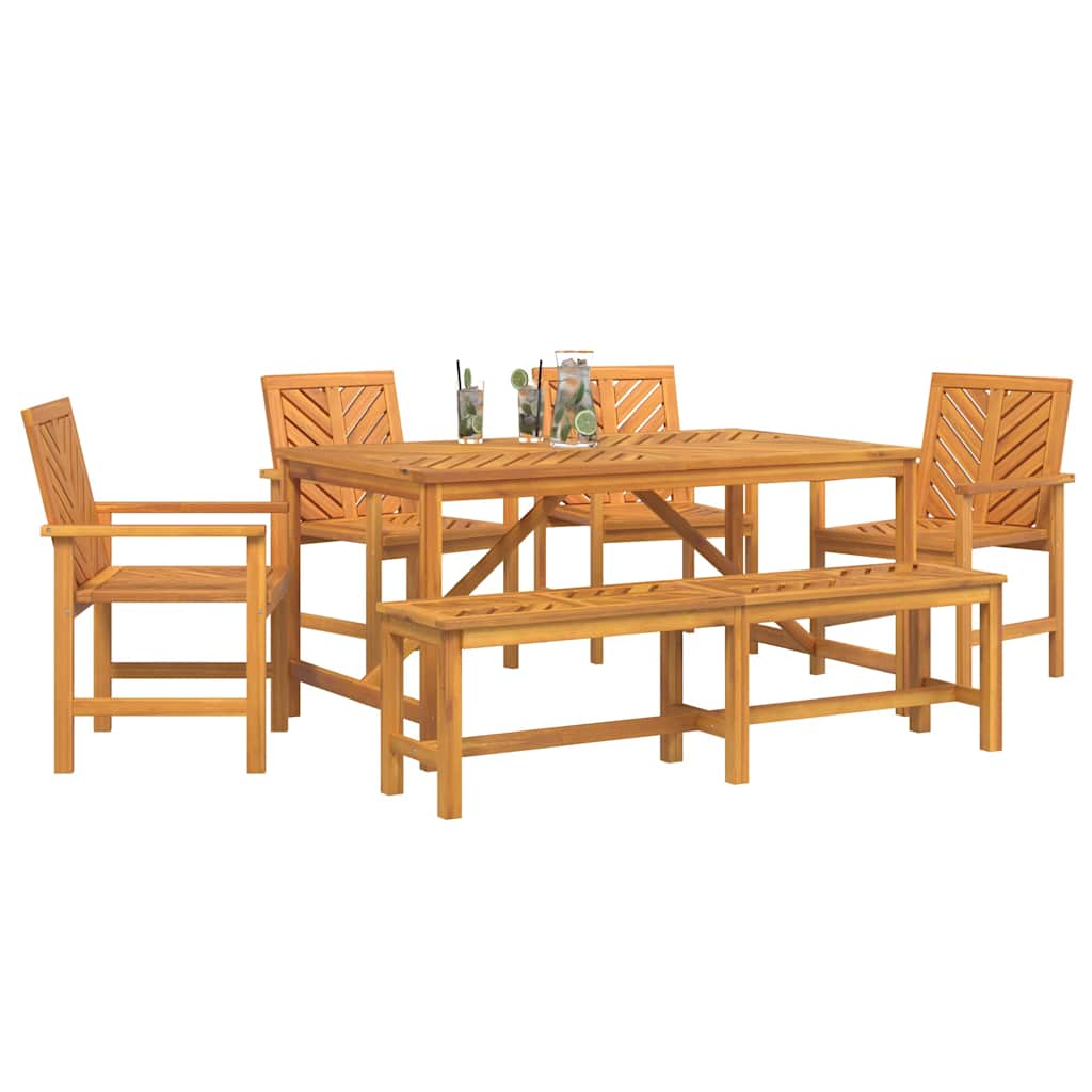 Tuin eettafelset 6 pcs Bruin Massief Acaciahout is nu te koop bij PeponiXL, paradijselijk wonen!