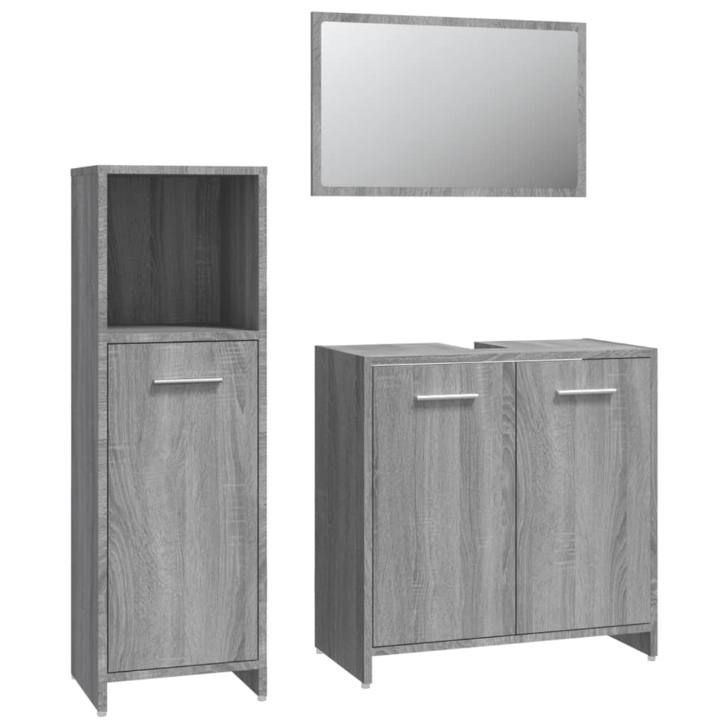 3-delige Badkamermeubelset bewerkt hout grijs sonoma eikenkleur is nu te koop bij PeponiXL, paradijselijk wonen!
