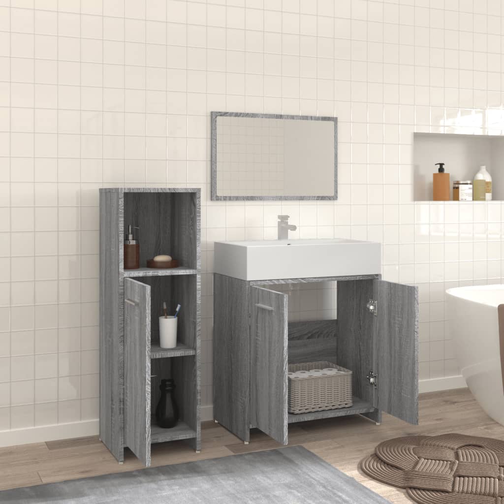 3-delige Badkamermeubelset bewerkt hout grijs sonoma eikenkleur is nu te koop bij PeponiXL, paradijselijk wonen!