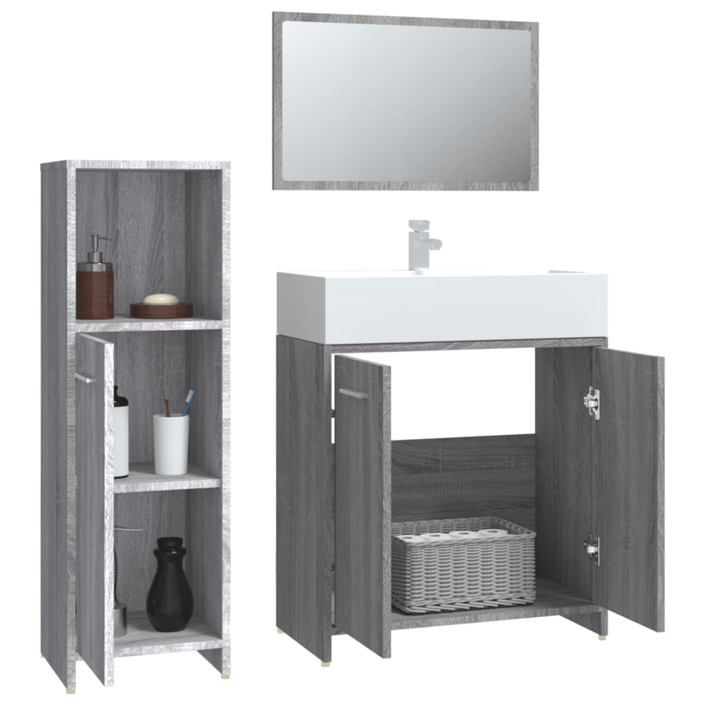 3-delige Badkamermeubelset bewerkt hout grijs sonoma eikenkleur is nu te koop bij PeponiXL, paradijselijk wonen!