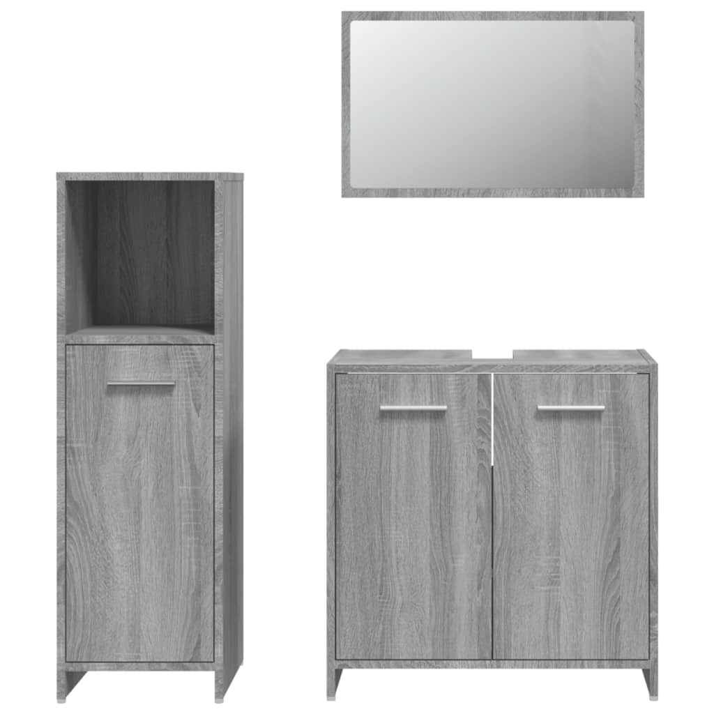 3-delige Badkamermeubelset bewerkt hout grijs sonoma eikenkleur is nu te koop bij PeponiXL, paradijselijk wonen!