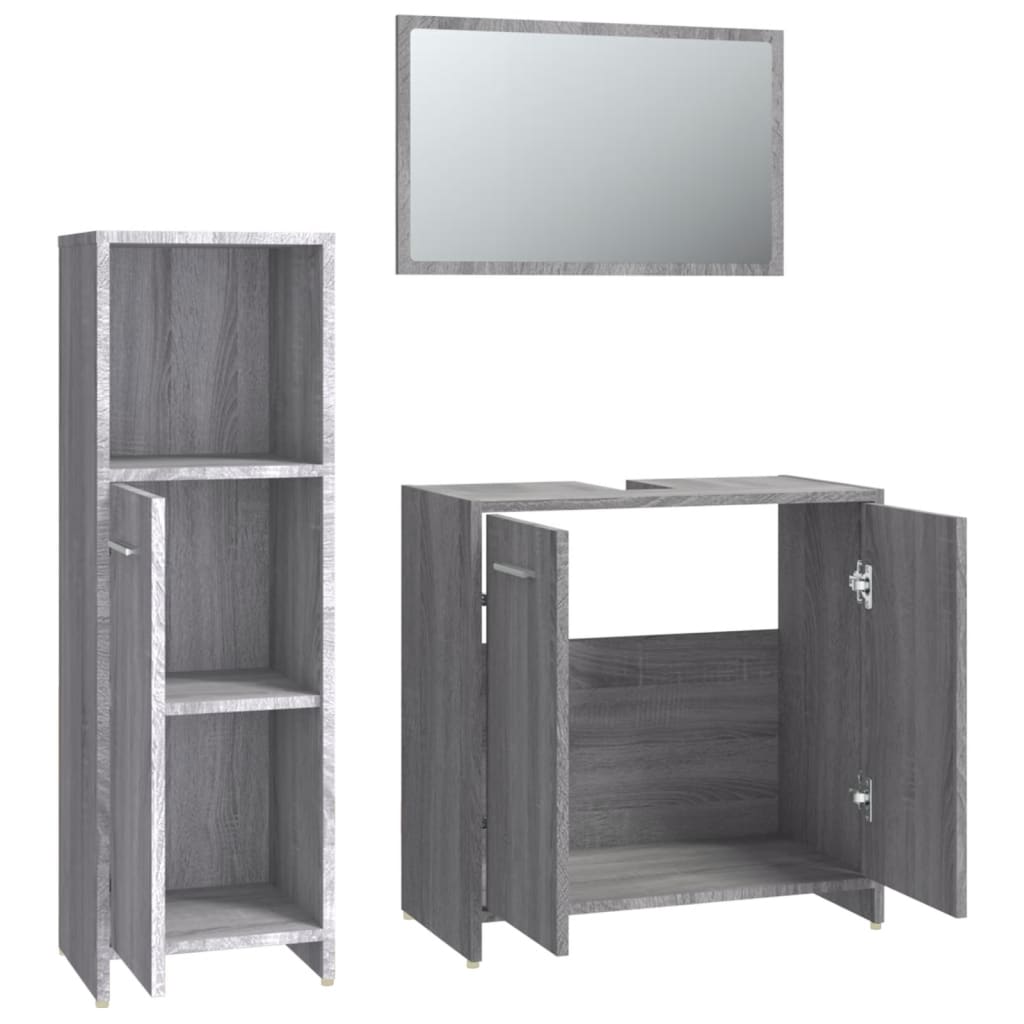 3-delige Badkamermeubelset bewerkt hout grijs sonoma eikenkleur is nu te koop bij PeponiXL, paradijselijk wonen!
