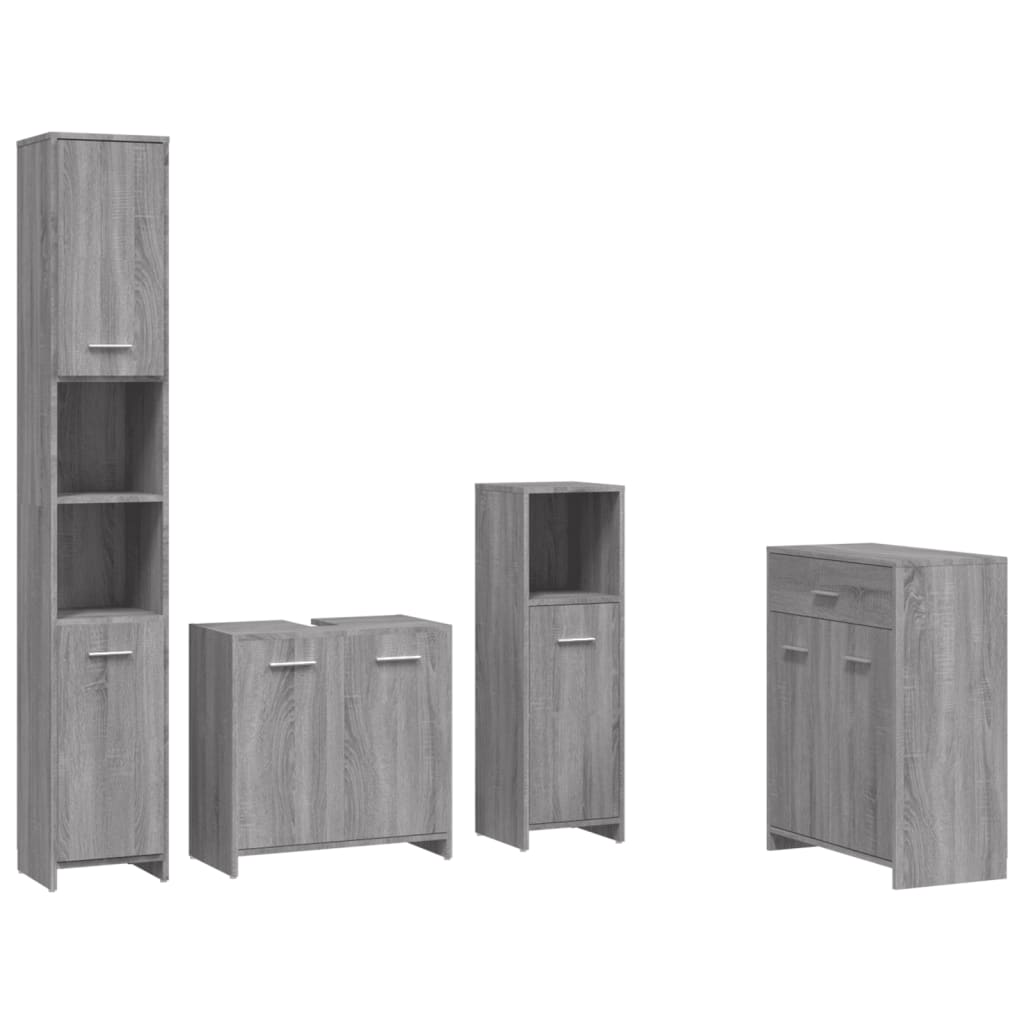 4-delige Badkamermeubelset bewerkt hout grijs sonoma eikenkleur is nu te koop bij PeponiXL, paradijselijk wonen!