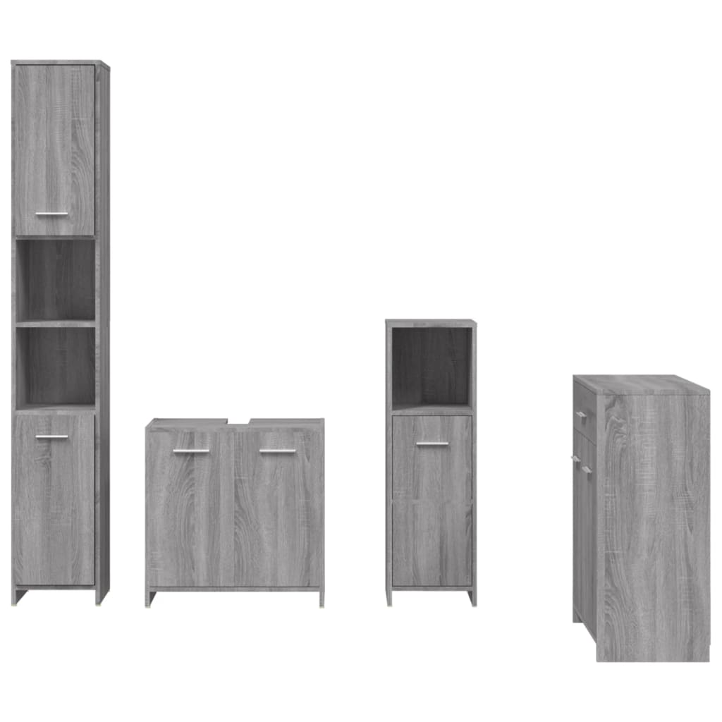 4-delige Badkamermeubelset bewerkt hout grijs sonoma eikenkleur is nu te koop bij PeponiXL, paradijselijk wonen!