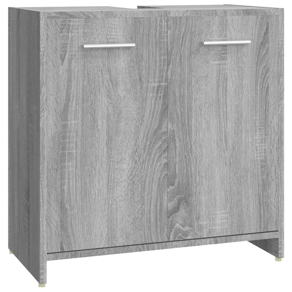 4-delige Badkamermeubelset bewerkt hout grijs sonoma eikenkleur is nu te koop bij PeponiXL, paradijselijk wonen!