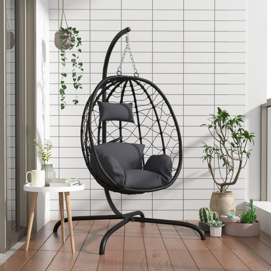 Hangstoel met kussen poly rattan en staal antracietkleurig is nu te koop bij PeponiXL, paradijselijk wonen!