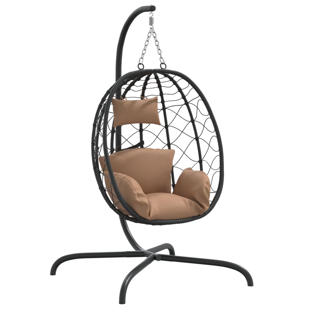 Hangende Eivormige Stoel met Kussen Taupe Poly Rattan & Staal is nu te koop bij PeponiXL, paradijselijk wonen!