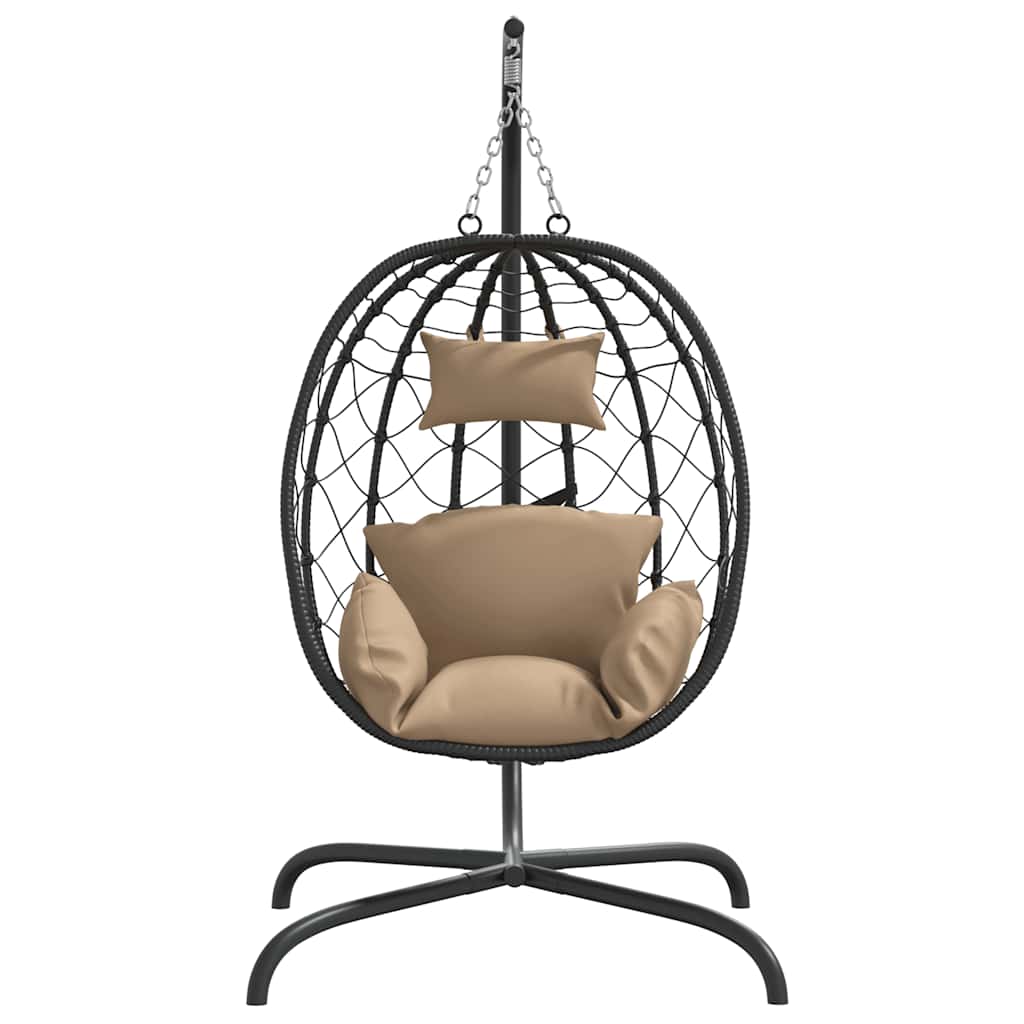 Hangende Eivormige Stoel met Kussen Taupe Poly Rattan & Staal is nu te koop bij PeponiXL, paradijselijk wonen!