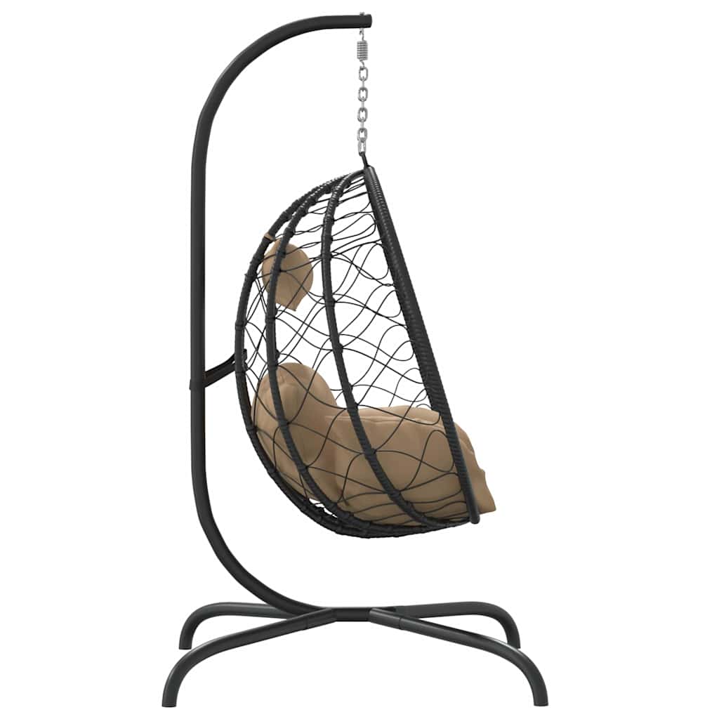 Hangende Eivormige Stoel met Kussen Taupe Poly Rattan & Staal is nu te koop bij PeponiXL, paradijselijk wonen!