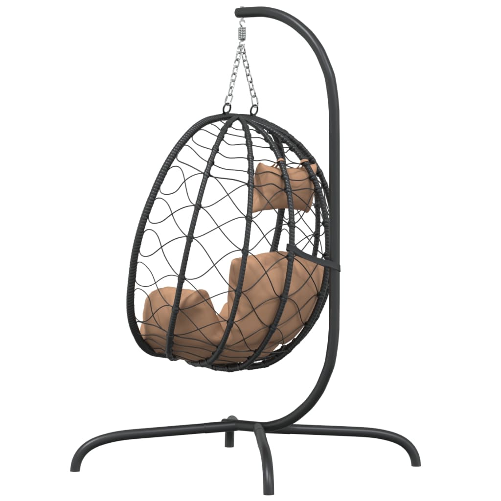 Hangende Eivormige Stoel met Kussen Taupe Poly Rattan & Staal is nu te koop bij PeponiXL, paradijselijk wonen!