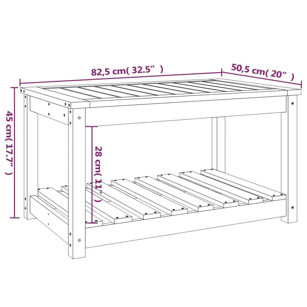 Tuintafel 82,5x50,5x45 cm massief grenenhout wit
