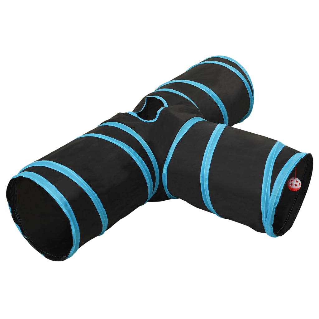 Kattentunnel 3-voudig 90 cm polyester zwart en blauw is nu te koop bij PeponiXL, paradijselijk wonen!