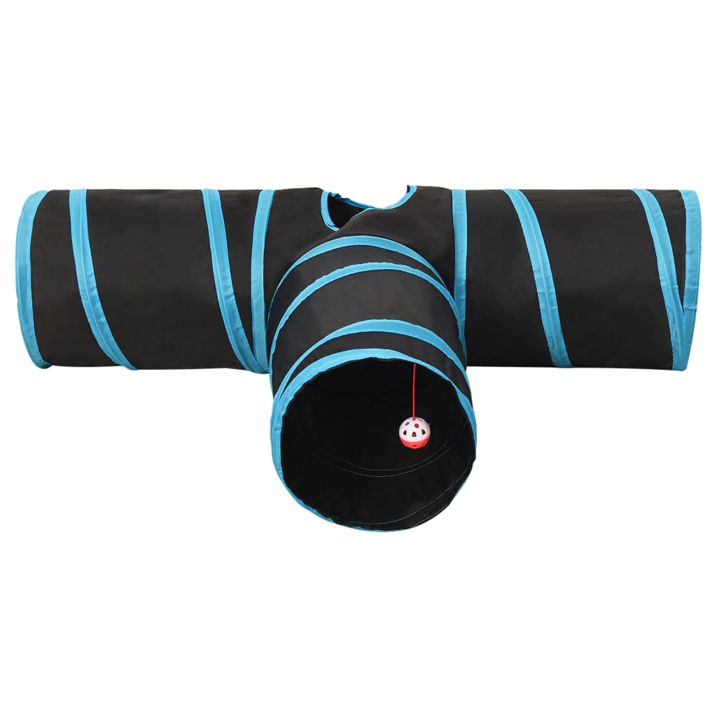 Kattentunnel 3-voudig 90 cm polyester zwart en blauw is nu te koop bij PeponiXL, paradijselijk wonen!