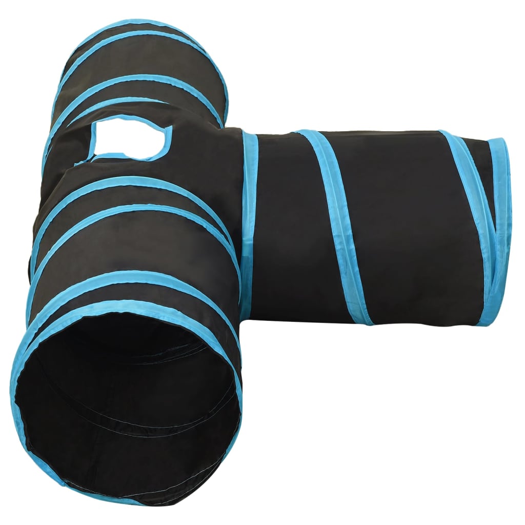 Kattentunnel 3-voudig 90 cm polyester zwart en blauw is nu te koop bij PeponiXL, paradijselijk wonen!