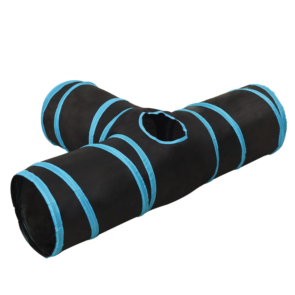 Kattentunnel 3-voudig 90 cm polyester zwart en blauw is nu te koop bij PeponiXL, paradijselijk wonen!