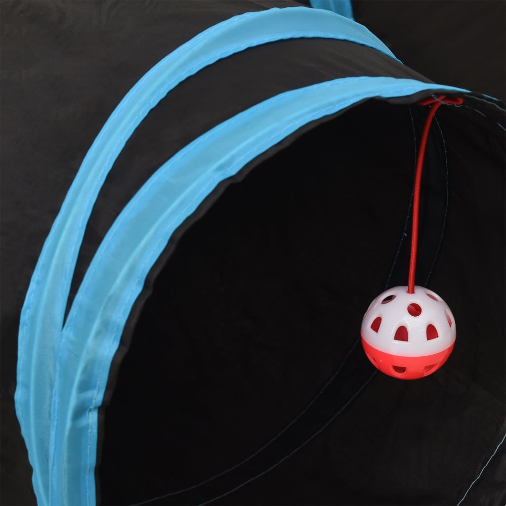 Kattentunnel 3-voudig 90 cm polyester zwart en blauw is nu te koop bij PeponiXL, paradijselijk wonen!