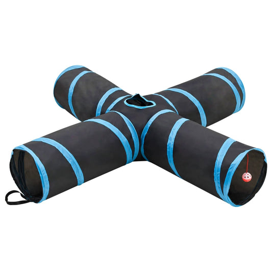 Kattentunnel 4-voudig 132 cm polyester zwart en blauw is nu te koop bij PeponiXL, paradijselijk wonen!