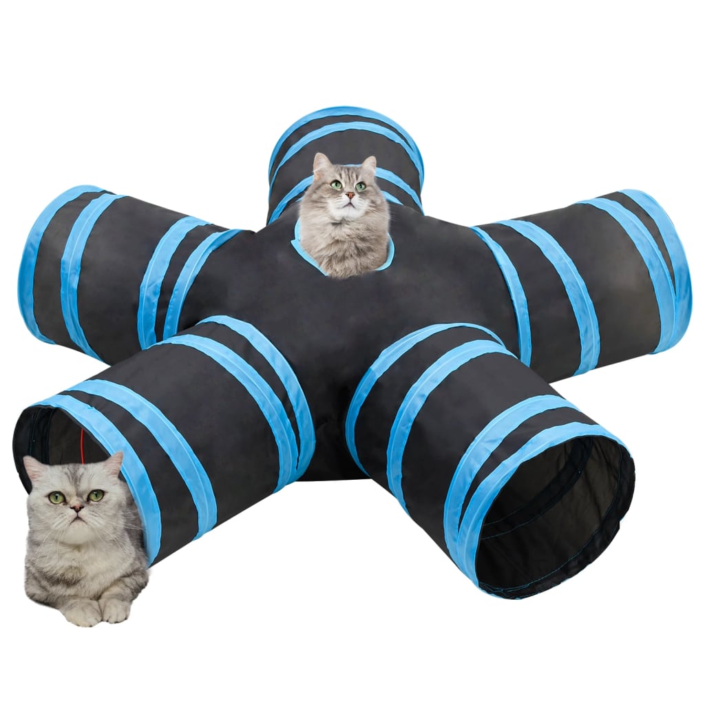 Kattentunnel 5-voudig 25 cm polyester zwart en blauw is nu te koop bij PeponiXL, paradijselijk wonen!