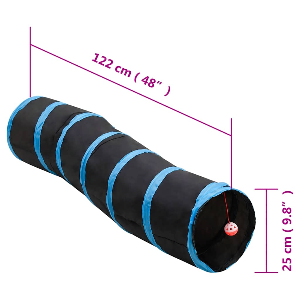 Kattentunnel S-vorm 122 cm polyester zwart en blauw is nu te koop bij PeponiXL, paradijselijk wonen!