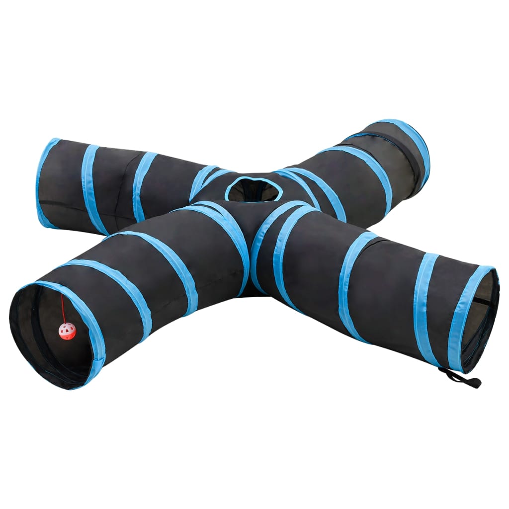 Kattentunnel 4-voudig 25 cm polyester zwart en blauw is nu te koop bij PeponiXL, paradijselijk wonen!