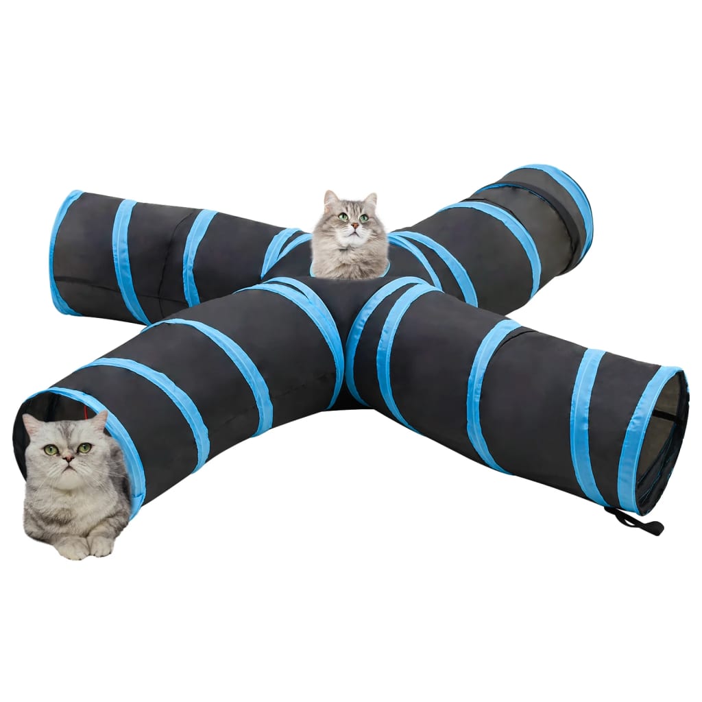 Kattentunnel 4-voudig 25 cm polyester zwart en blauw is nu te koop bij PeponiXL, paradijselijk wonen!