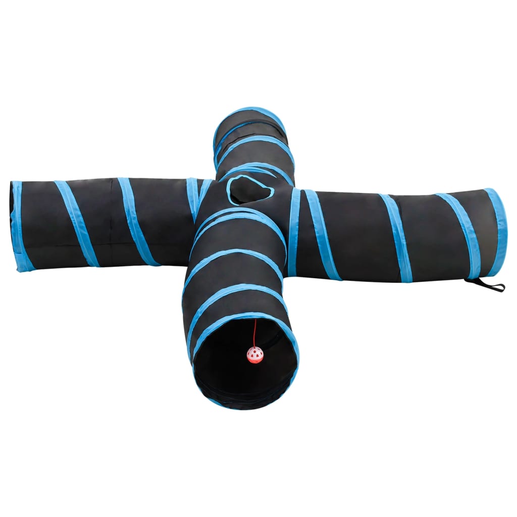 Kattentunnel 4-voudig 25 cm polyester zwart en blauw is nu te koop bij PeponiXL, paradijselijk wonen!