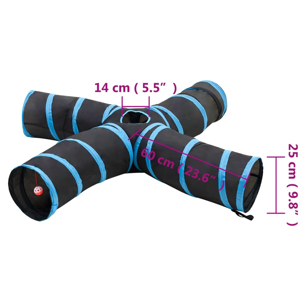 Kattentunnel 4-voudig 25 cm polyester zwart en blauw is nu te koop bij PeponiXL, paradijselijk wonen!