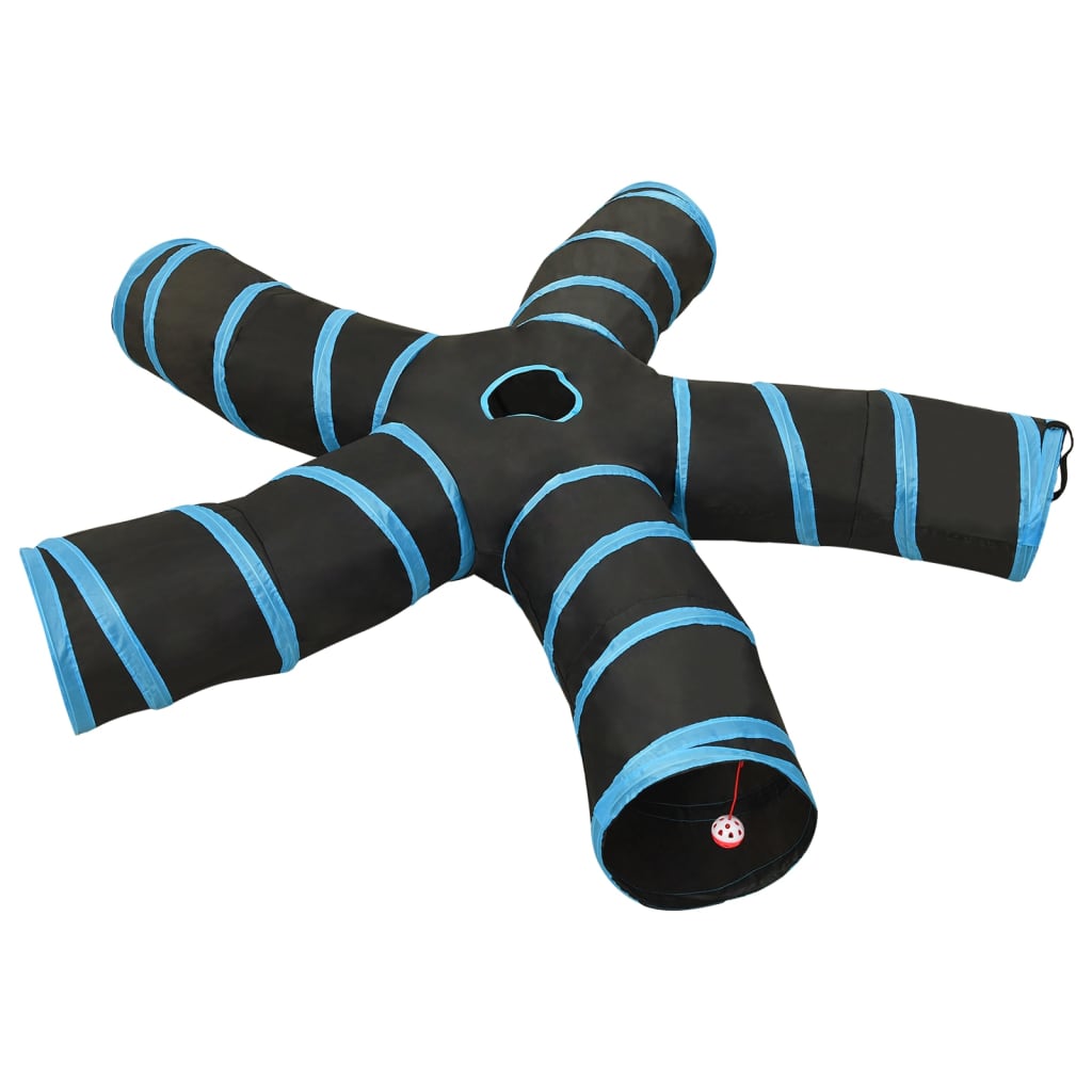Kattentunnel 5-voudig 25 cm polyester zwart en blauw is nu te koop bij PeponiXL, paradijselijk wonen!