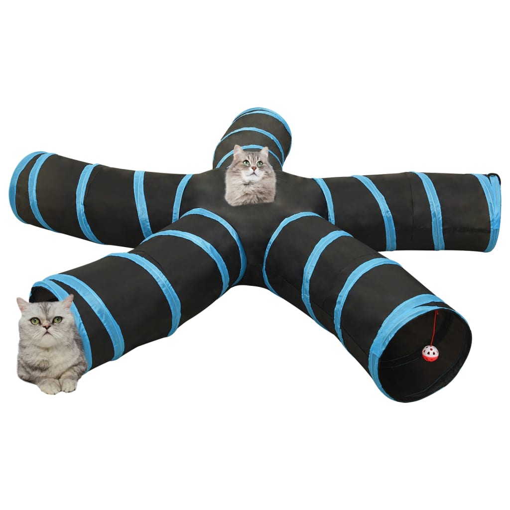 Kattentunnel 5-voudig 25 cm polyester zwart en blauw is nu te koop bij PeponiXL, paradijselijk wonen!
