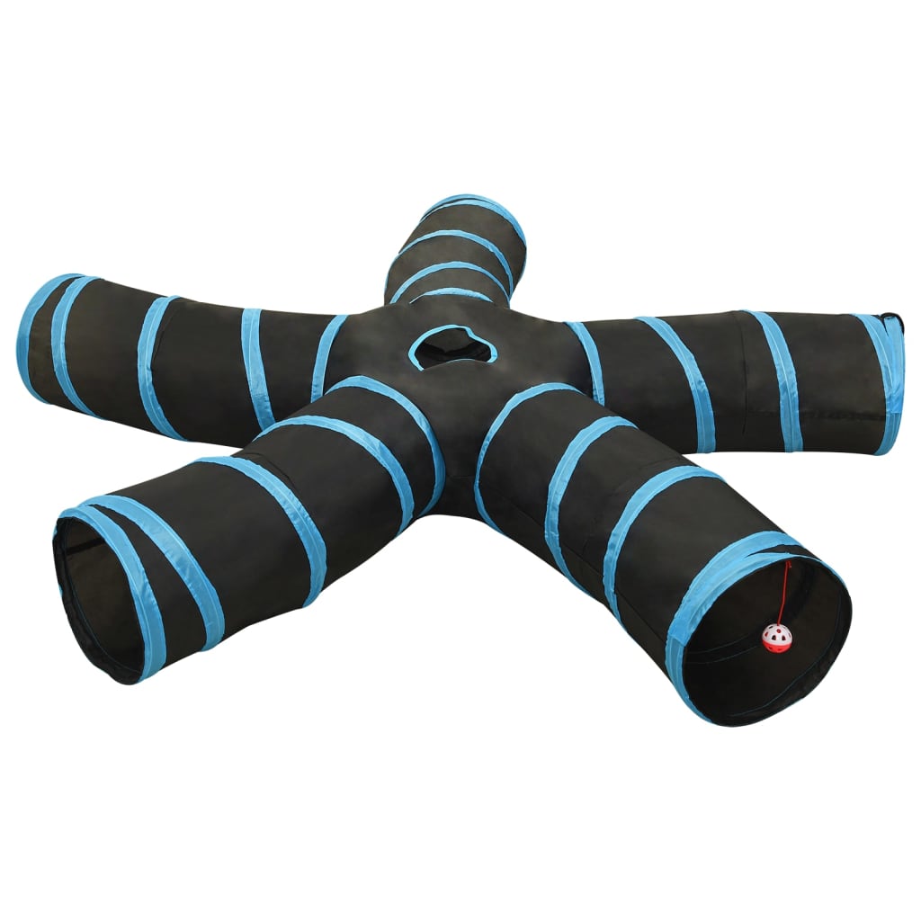 Kattentunnel 5-voudig 25 cm polyester zwart en blauw is nu te koop bij PeponiXL, paradijselijk wonen!