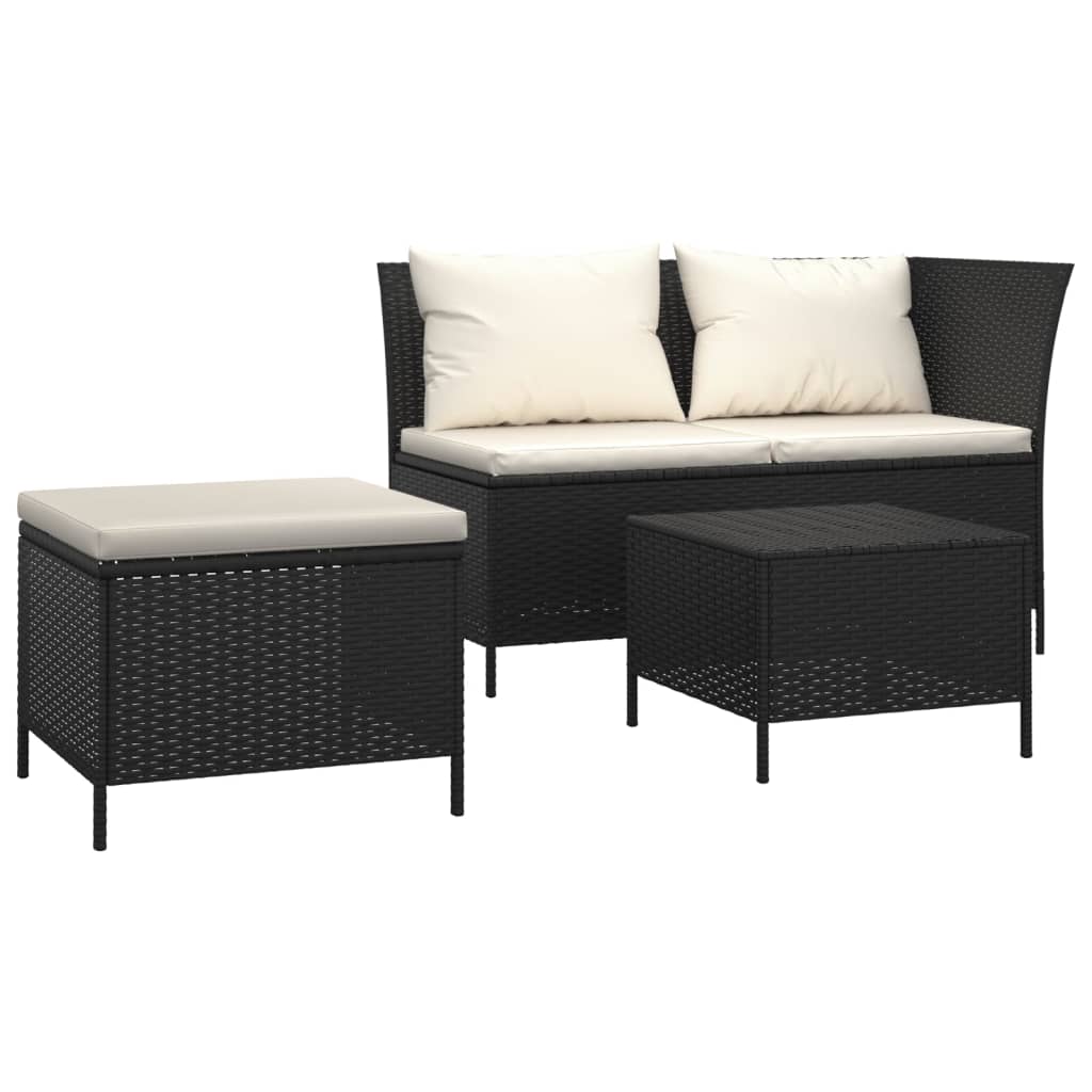 3-delige Loungeset met kussens poly rattan zwart is nu te koop bij PeponiXL, paradijselijk wonen!