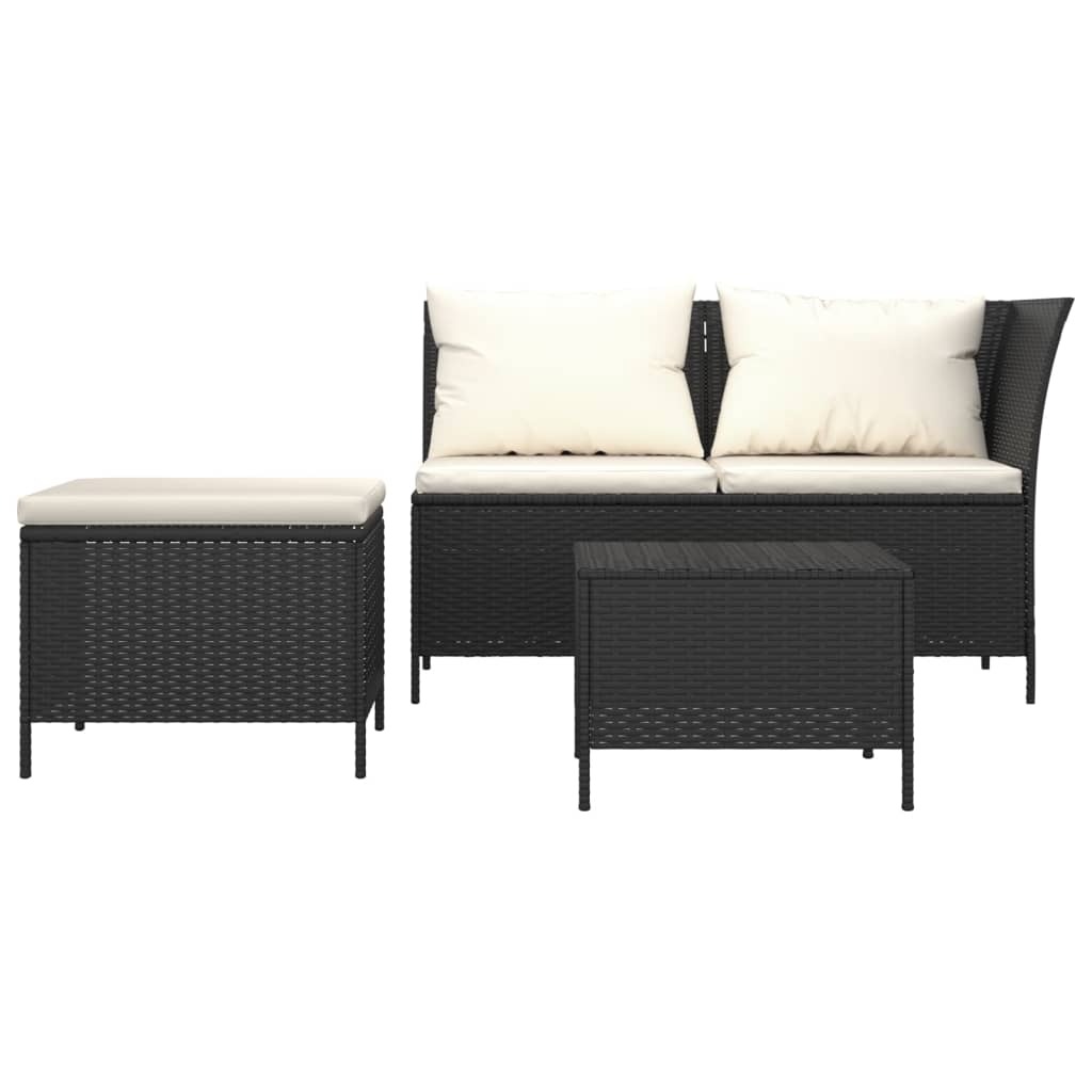 3-delige Loungeset met kussens poly rattan zwart is nu te koop bij PeponiXL, paradijselijk wonen!
