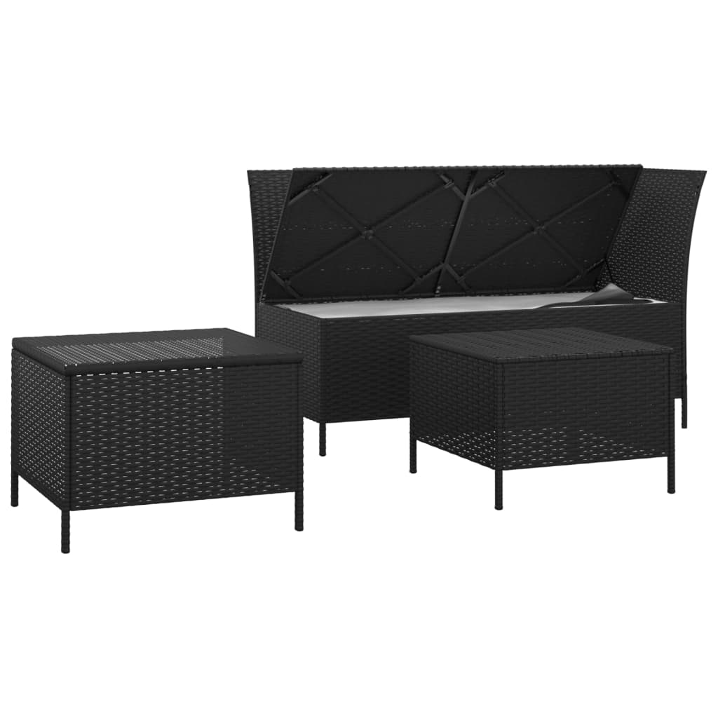 3-delige Loungeset met kussens poly rattan zwart is nu te koop bij PeponiXL, paradijselijk wonen!