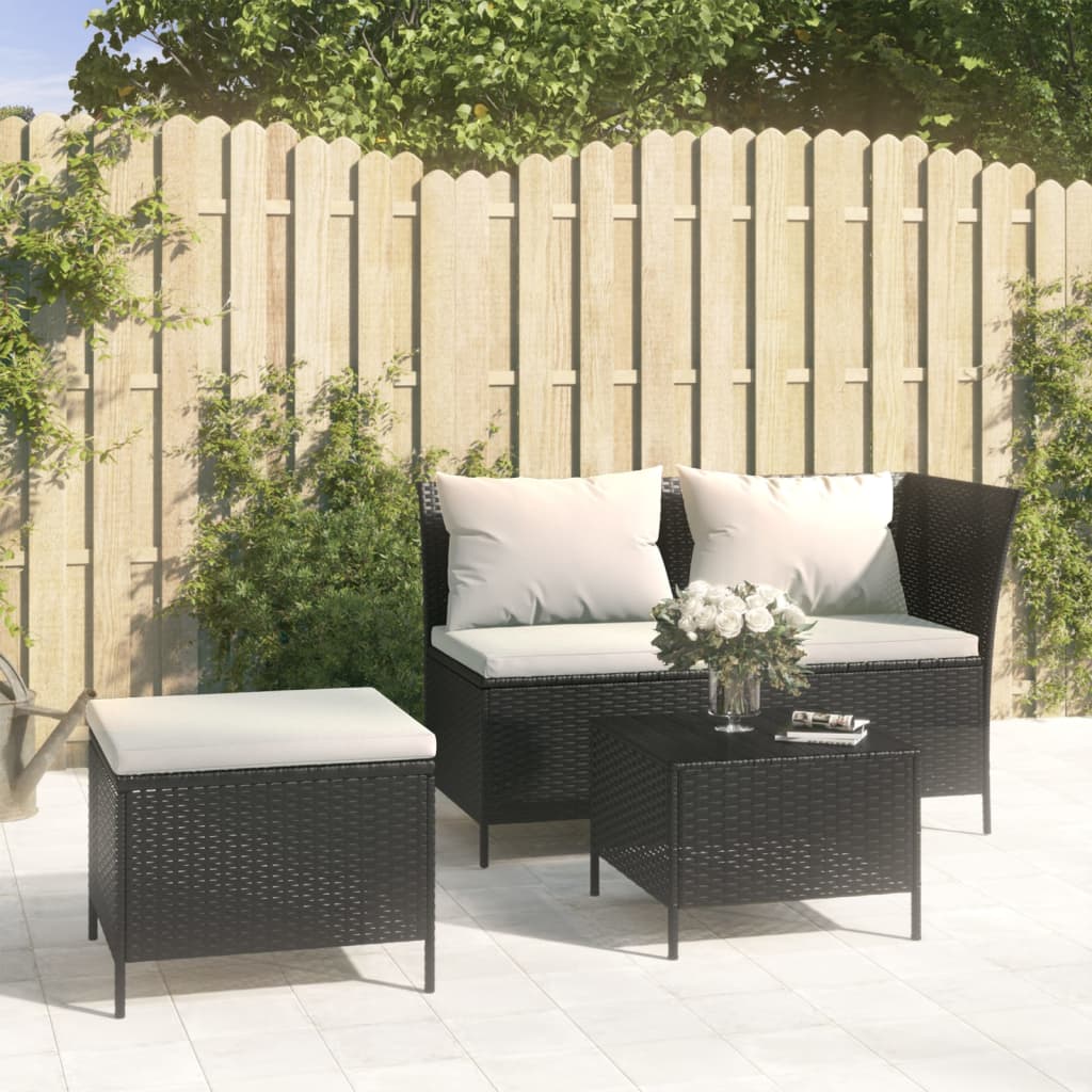 3-delige Loungeset met kussens poly rattan zwart is nu te koop bij PeponiXL, paradijselijk wonen!
