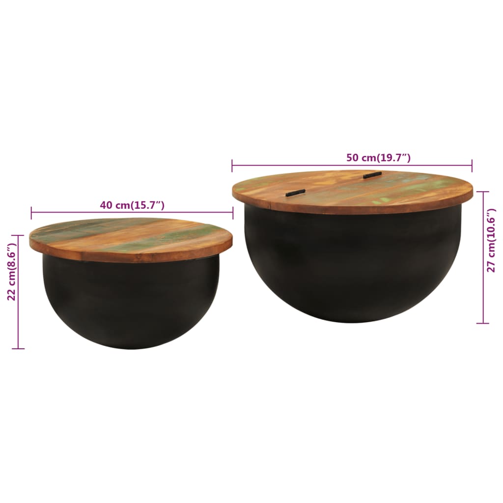 2-delige Salontafelset massief gerecycled hout zwart is nu te koop bij PeponiXL, paradijselijk wonen!