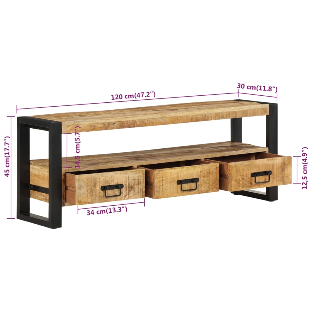 Tv-meubel 120x30x45 cm massief mangohout is nu te koop bij PeponiXL, paradijselijk wonen!