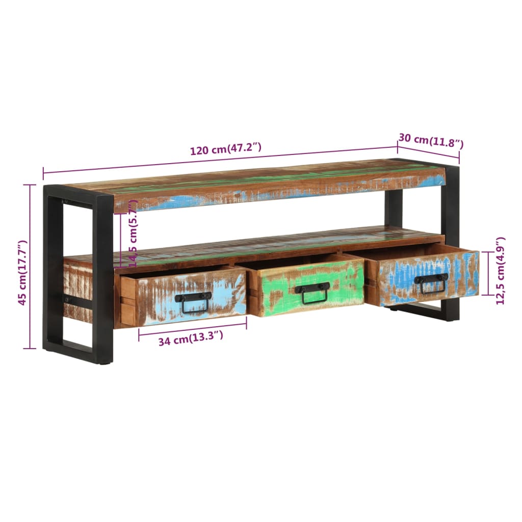 Tv-meubel 120x30x45 cm massief gerecycled hout is nu te koop bij PeponiXL, paradijselijk wonen!