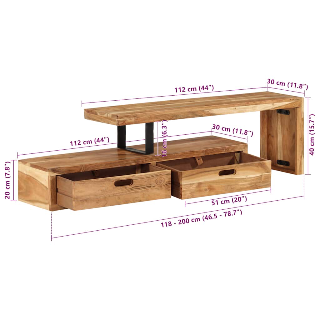 Tv-meubel (118-200) x 30 x 40 cm massief acaciahout is nu te koop bij PeponiXL, paradijselijk wonen!