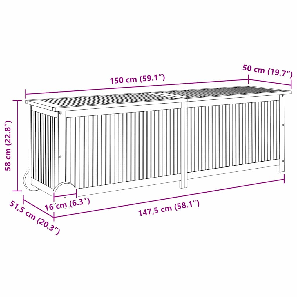 Tuinbox met wieltjes 150x50x58 cm massief acaciahout is nu te koop bij PeponiXL, paradijselijk wonen!
