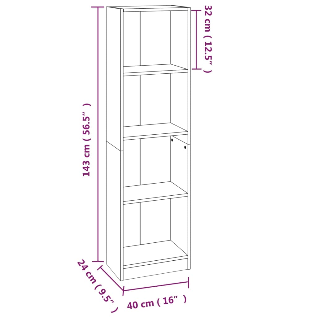 Boekenkast 4 schappen 40x24x143 cm bewerkt hout grijs sonoma is nu te koop bij PeponiXL, paradijselijk wonen!