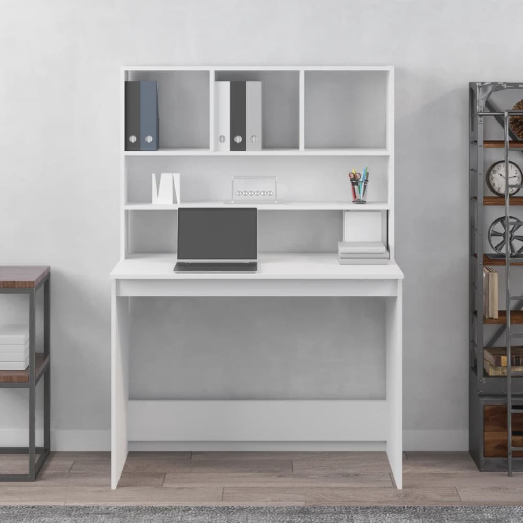 Bureau met schappen 102x45x148 cm bewerkt hout wit is nu te koop bij PeponiXL, paradijselijk wonen!