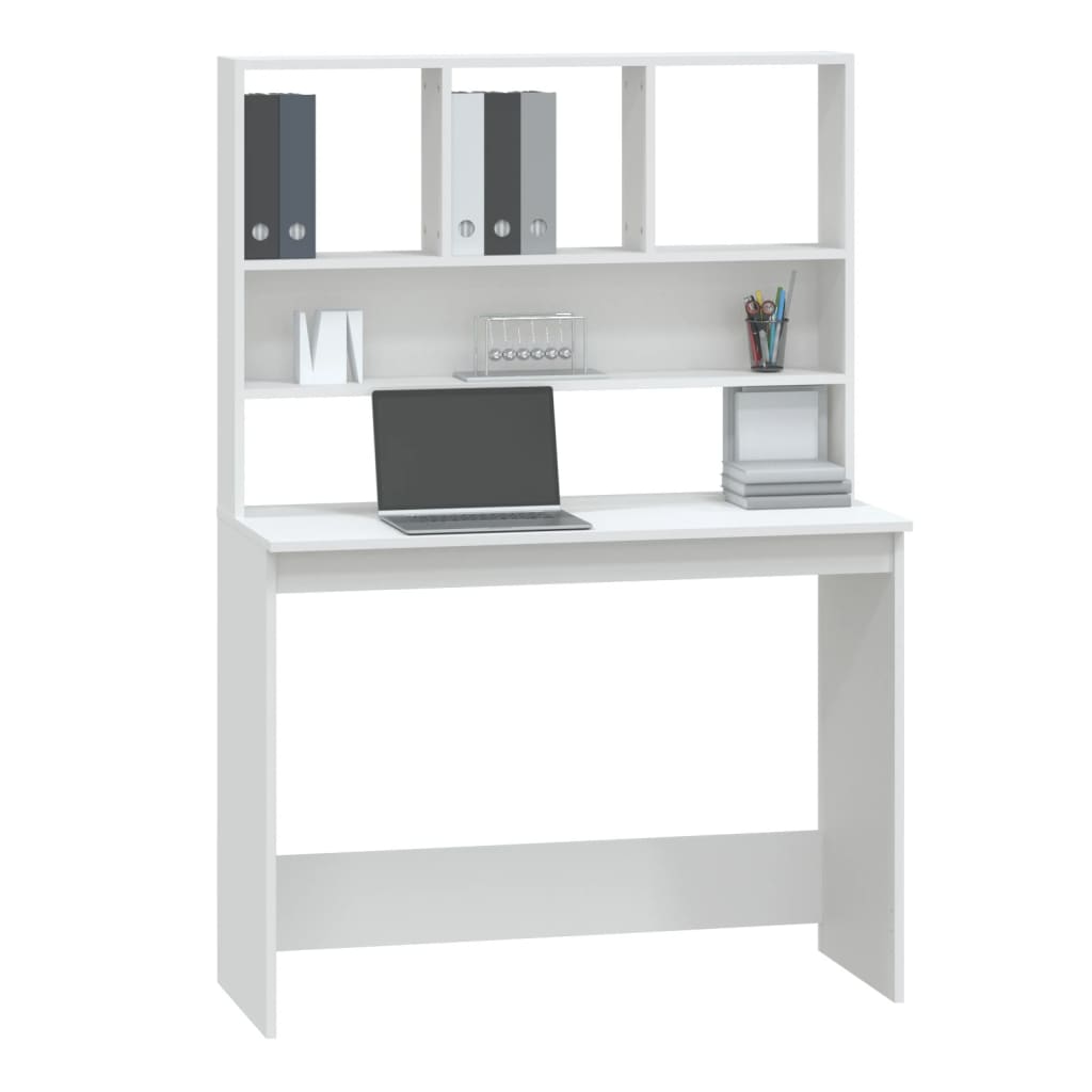 Bureau met schappen 102x45x148 cm bewerkt hout wit is nu te koop bij PeponiXL, paradijselijk wonen!