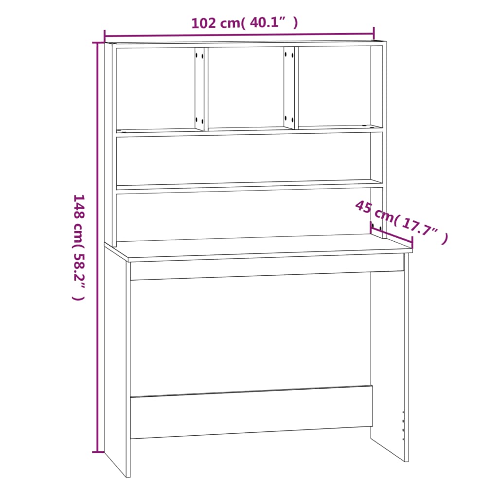 Bureau met schappen 102x45x148 cm bewerkt hout wit is nu te koop bij PeponiXL, paradijselijk wonen!