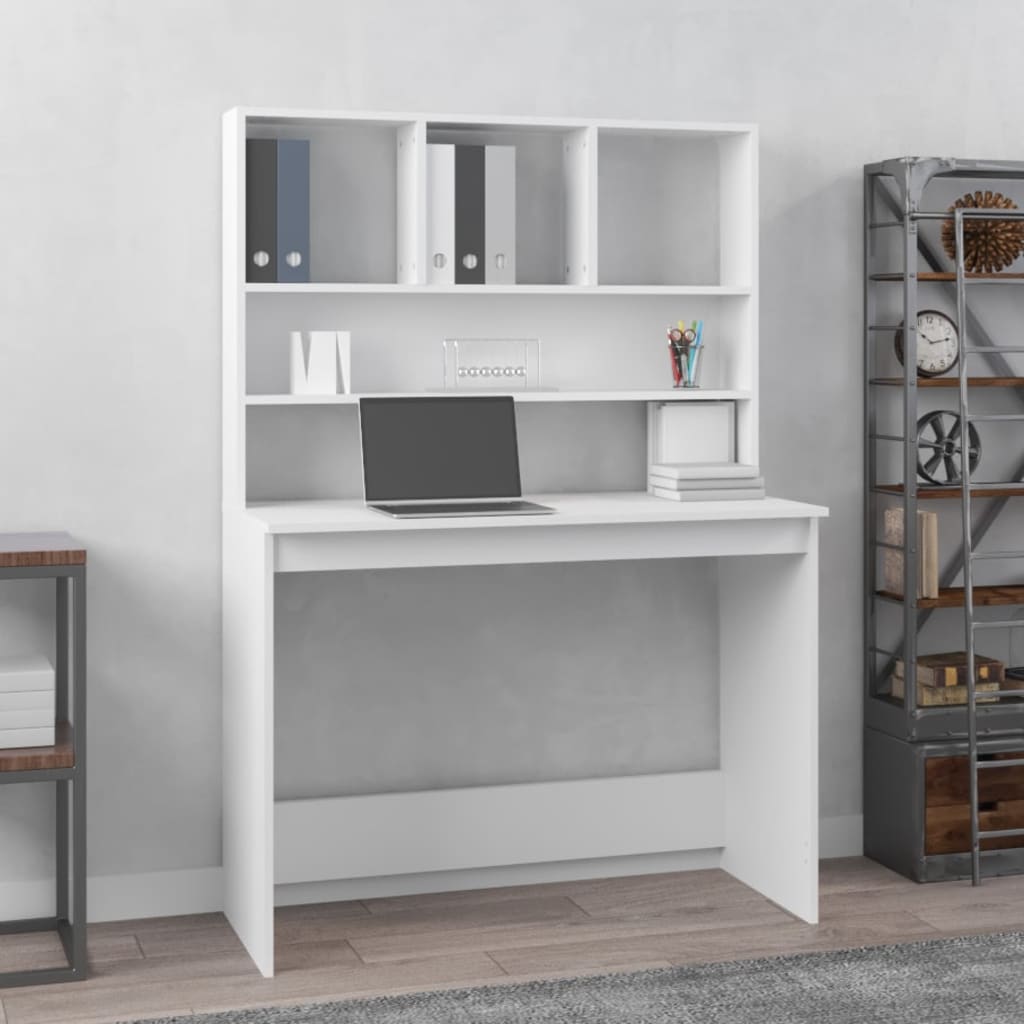 Bureau met schappen 102x45x148 cm bewerkt hout wit is nu te koop bij PeponiXL, paradijselijk wonen!