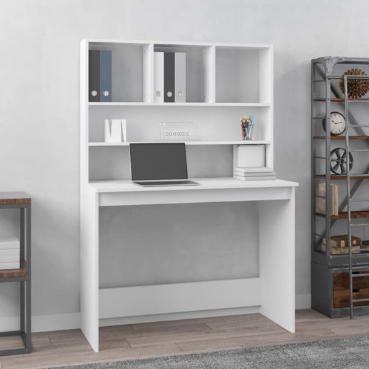 Bureau met schappen 102x45x148 cm bewerkt hout wit is nu te koop bij PeponiXL, paradijselijk wonen!