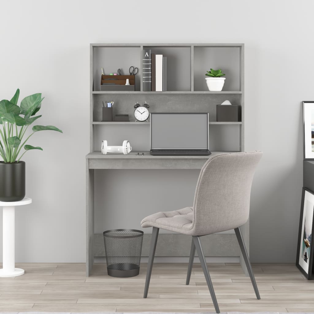 Bureau met schappen 102x45x148 cm bewerkt hout betongrijs is nu te koop bij PeponiXL, paradijselijk wonen!