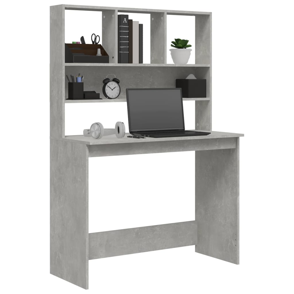Bureau met schappen 102x45x148 cm bewerkt hout betongrijs is nu te koop bij PeponiXL, paradijselijk wonen!